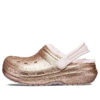 Crocs (GS) klassiske forede glittertræsko “Gold Pink” 207462-2UB